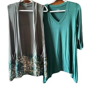 LOGO Lori Goldstein vest and top. Large. Layers. Green.